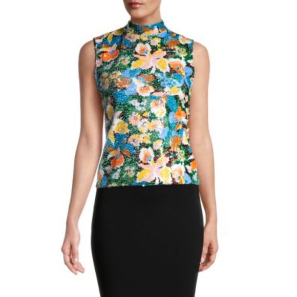 M MISSONI Reversible Sequin Floral Mockneck Top NWT Sz44‎ (US8) - Picture 1 of 6
